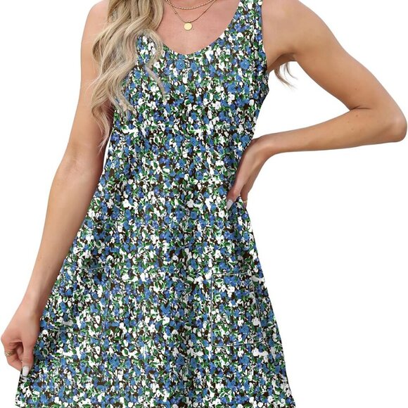 Women's Summer Dresses Loose V Neck Sleeveless Sundresses with Pockets - Picture 3 of 5